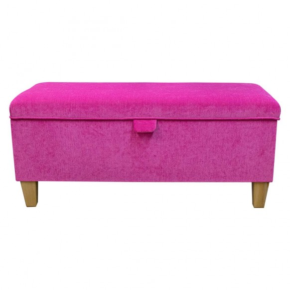 Storage Bench Stool in a Pimlico Crush Fuchsia Pink Fabric