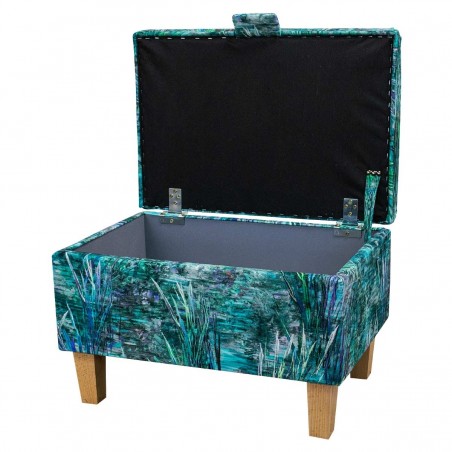 Storage Stool, Ottoman Box in Maestro Mir Teal Fabric | Beaumont