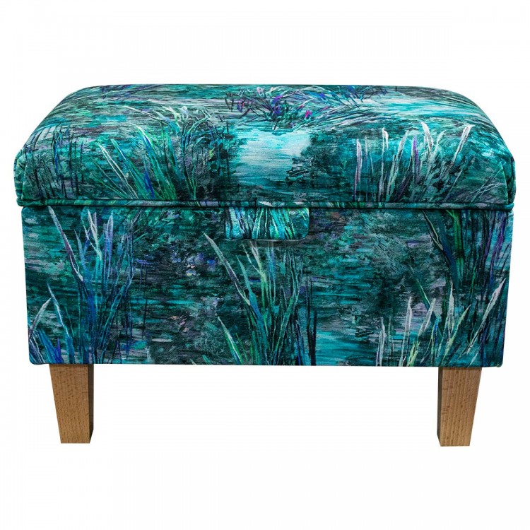 Storage Stool, Ottoman Box in Maestro Mir Teal Fabric | Beaumont