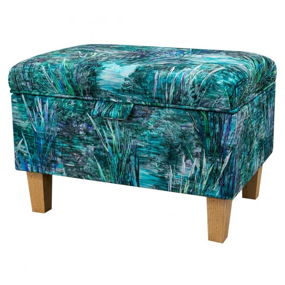 Storage Stool, Ottoman Box in Maestro Mir Teal Fabric | Beaumont
