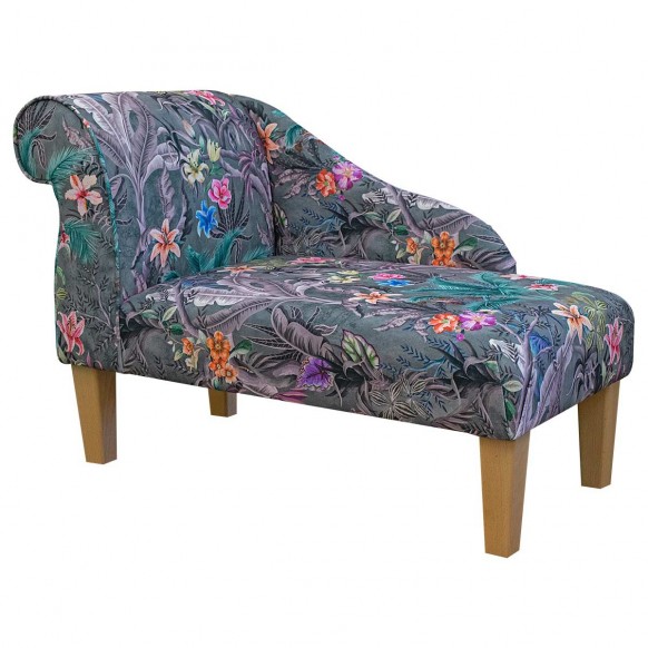 Mini Chaise Longue in Maestro Ribera Grey Botanical Fabric | Beaumont