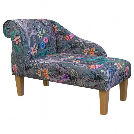 Mini Chaise Longue in Maestro Ribera Grey Botanical Fabric | Beaumont