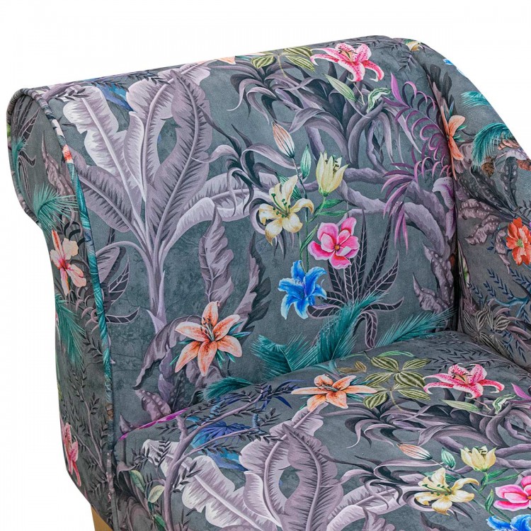 Mini Chaise Longue in Maestro Ribera Grey Botanical Fabric | Beaumont