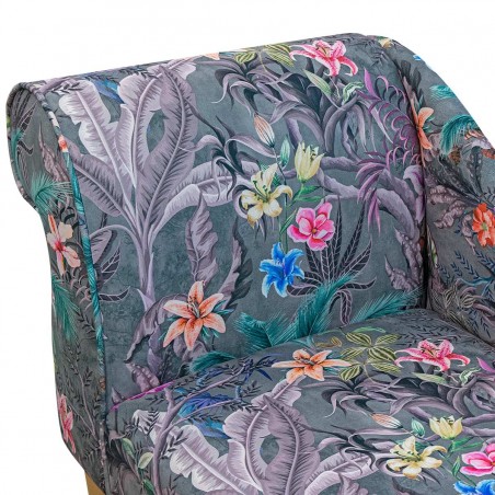 Mini Chaise Longue in Maestro Ribera Grey Botanical Fabric | Beaumont