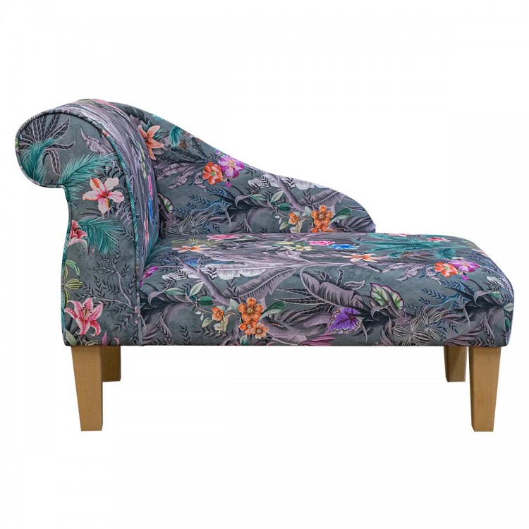 Mini Chaise Longue in Maestro Ribera Grey Botanical Fabric | Beaumont
