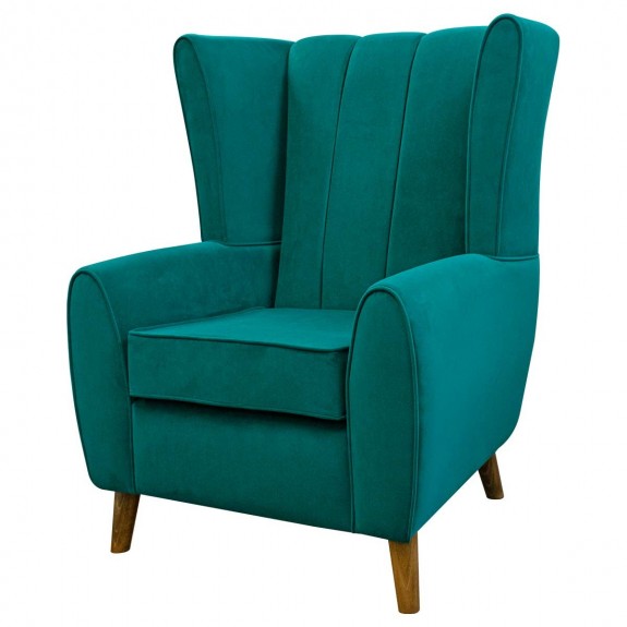 LUXE Fluted Wingback Chair in AquaVelvet Teal Velvet Fabric