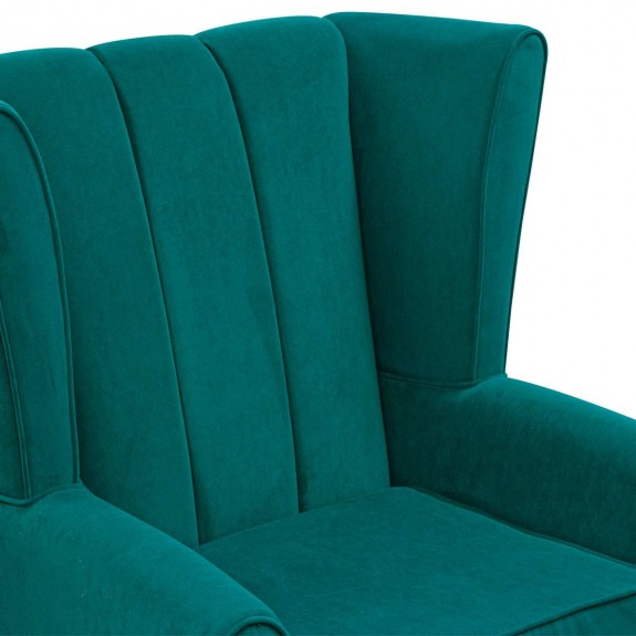 LUXE Fluted Wingback Chair in AquaVelvet Teal Velvet Fabric
