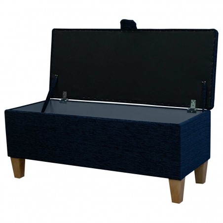 navy boucle footstool with storage