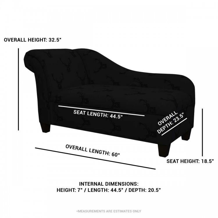 Large Storage Chaise Longue in Fryetts Stag Cotton Fabric  | Beaumont