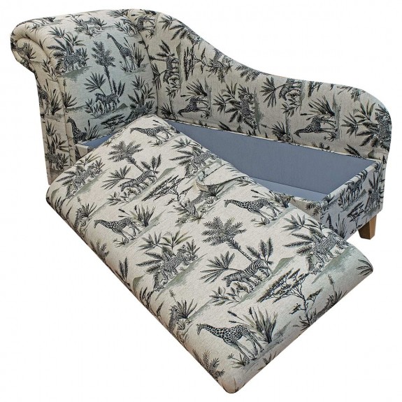 60" Large Storage Chaise Longue in a Safari Wildlife Fabric