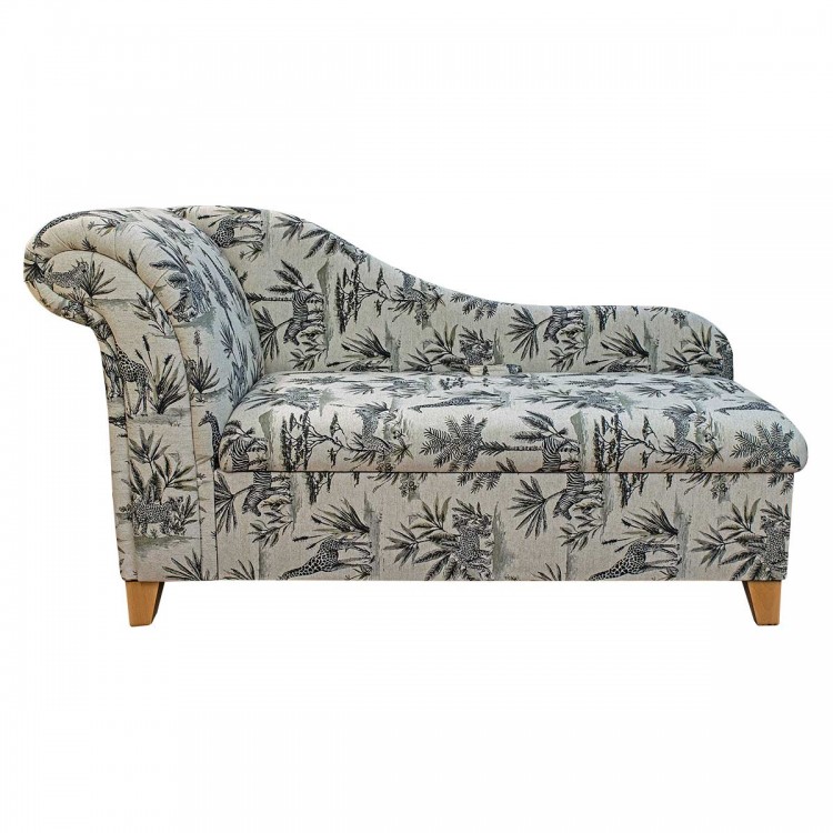Large Storage Chaise Longue in Fryetts Safari Fabric  | Beaumont