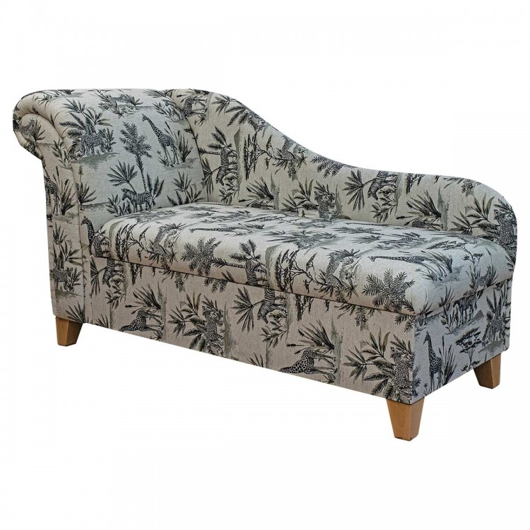 Large Storage Chaise Longue in Fryetts Safari Fabric  | Beaumont