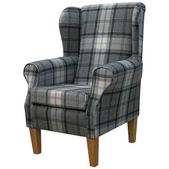 LUXE Standard Wingback Fireside Chair in Sophie Check Zinc Fabric