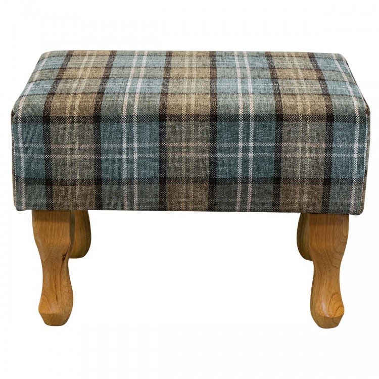 Small Footstool in a Lana Blue Tartan Fabric LANA1256 | Beaumont