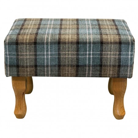 Small Footstool in a Lana Blue Tartan Fabric LANA1256 | Beaumont