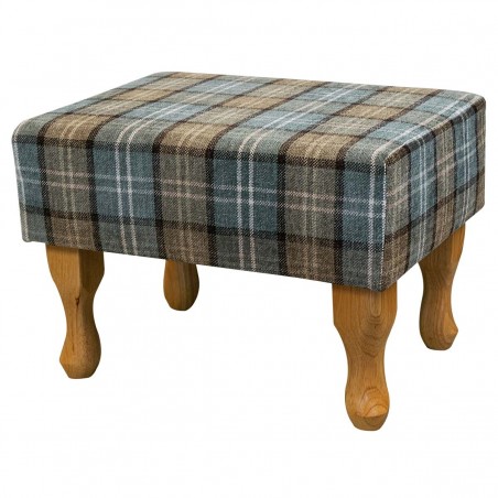 Small Footstool in a Lana Blue Tartan Fabric LANA1256 | Beaumont