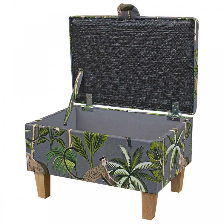 Storage Stool, Ottoman Box in a Monkey Grey Cotton Fabric | Beaumont