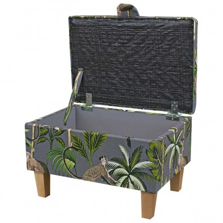 Storage Stool, Ottoman Box in a Monkey Grey Cotton Fabric | Beaumont
