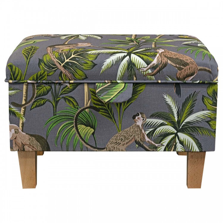 Storage Stool, Ottoman Box in a Monkey Grey Cotton Fabric | Beaumont