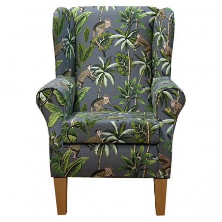 Standard Wingback Chair in Fryetts Monkey Grey Cotton Fabric | Beaumont