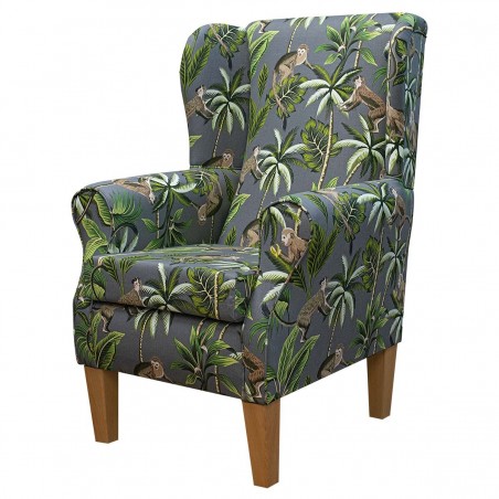 Standard Wingback Chair in Fryetts Monkey Grey Cotton Fabric | Beaumont
