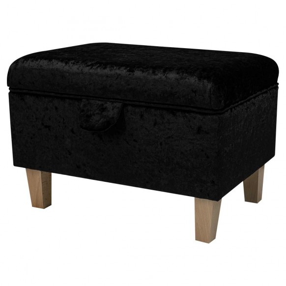 Storage Ottoman in Shimmer Black Crushed Velvet Fabric | Beaumont