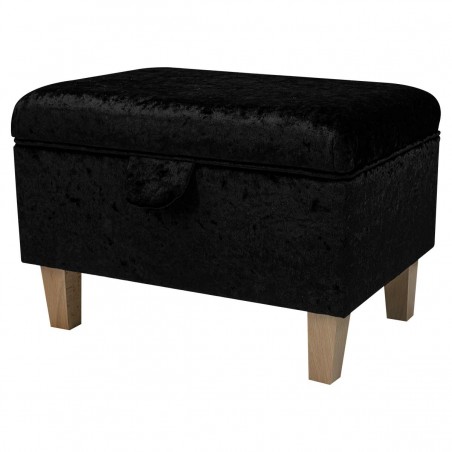 Storage Ottoman in Shimmer Black Crushed Velvet Fabric | Beaumont