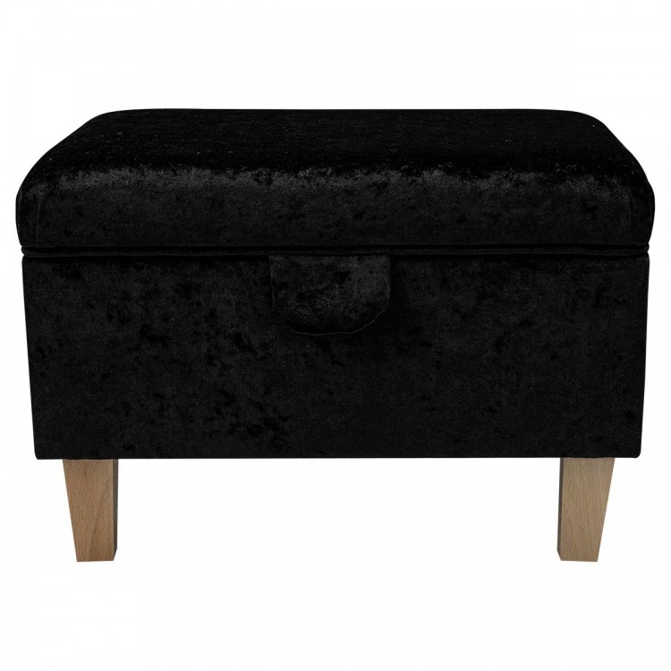 Storage Ottoman in Shimmer Black Crushed Velvet Fabric | Beaumont