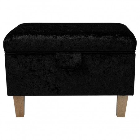 Storage Ottoman in Shimmer Black Crushed Velvet Fabric | Beaumont
