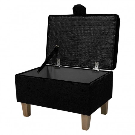 Storage Ottoman in Shimmer Black Crushed Velvet Fabric | Beaumont