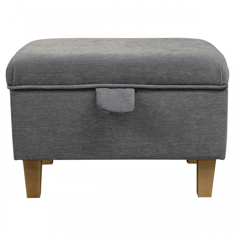 grey fabric storage pouffe