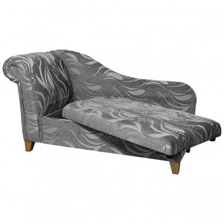 Storage Chaise Longue in Zest Tribal Flower Silver Fabric | Beaumont