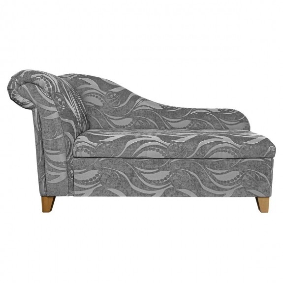 60" Large Storage Chaise Longue in a Zest Tribal Flower Silver Fabric