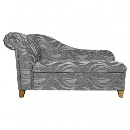 Storage Chaise Longue in Zest Tribal Flower Silver Fabric | Beaumont