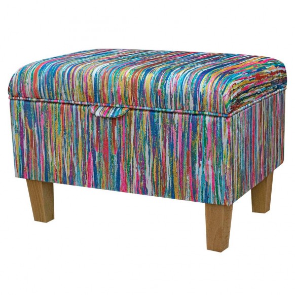 Storage Stool Ottoman in Prints Stripe Multicolour Fabric | Beaumont