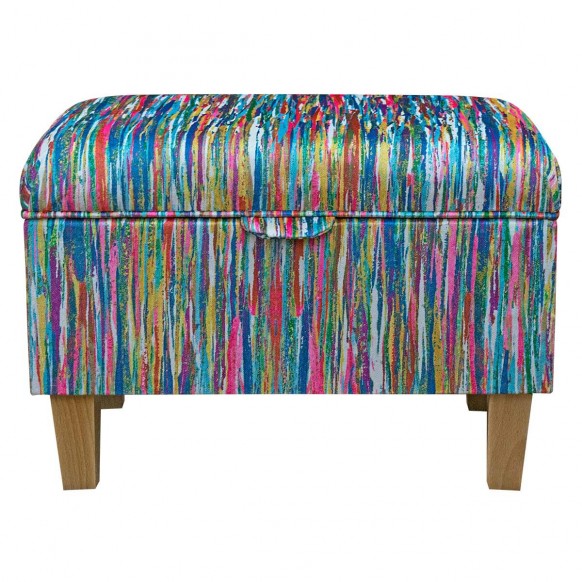 LUXE Storage Footstool, Ottoman, Pouffe in a Prints Stripe Multicolour Fabric