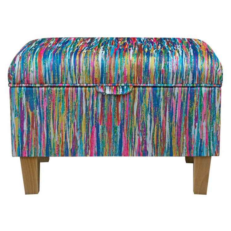 Storage Stool Ottoman in Prints Stripe Multicolour Fabric | Beaumont