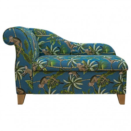 Storage Chaise Longue in Fryetts Monkey Teal Fabric | Beaumont