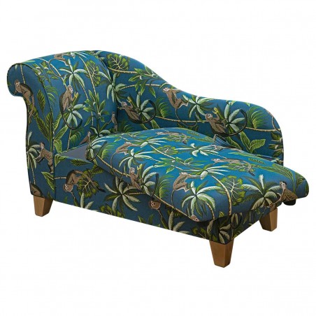 Storage Chaise Longue in Fryetts Monkey Teal Fabric | Beaumont