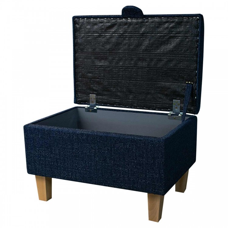 Storage Ottoman in Ponte Plain Midnight Metallic Fabric | Beaumont