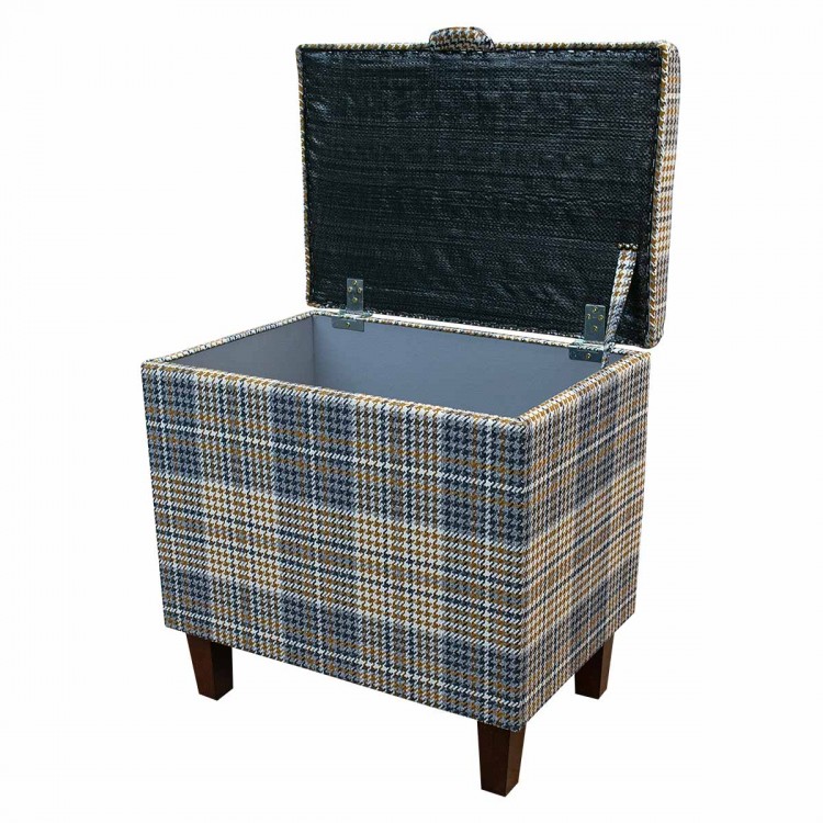 Tall Storage Ottoman in Bologna Tartan Sandalwood Fabric BOL3255 | Beaumont
