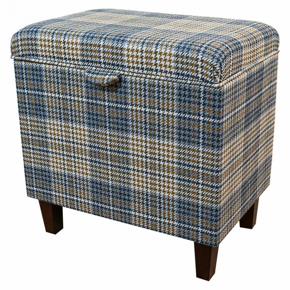 Tall Storage Ottoman in Bologna Tartan Sandalwood Fabric BOL3255 | Beaumont