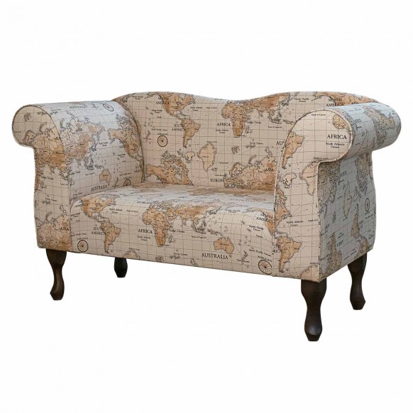 Small Chaise Sofa in Maps Multi 100% Cotton Fabric | Beaumont