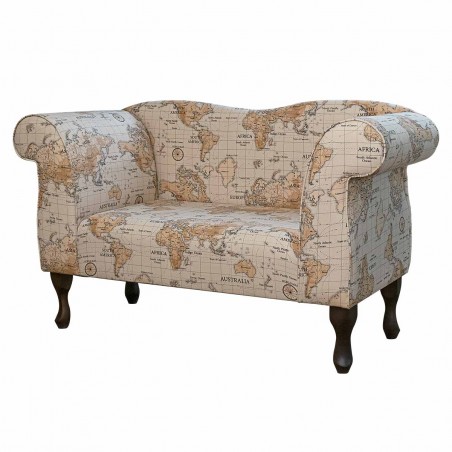 Small Chaise Sofa in Maps Multi 100% Cotton Fabric | Beaumont