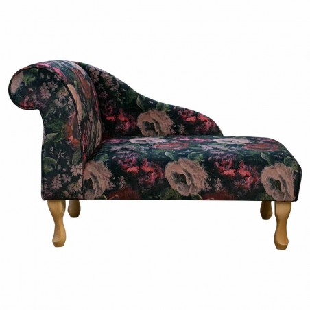 Mini Chaise Longue in Prints Vol 1 Blossom Wine Velvet Fabric | Beaumont
