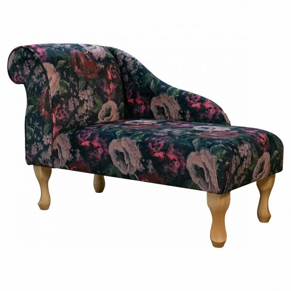 Mini Chaise Longue in Prints Vol 1 Blossom Wine Velvet Fabric | Beaumont