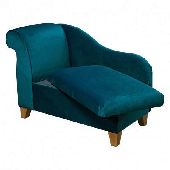 Storage Chaise Longue in Destino Teal Easyclean Velvet | Beaumont