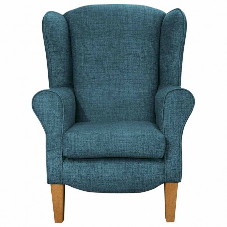Duchess Wingback Armchair in a Maya Blue Velvet Faux Weave Fabric