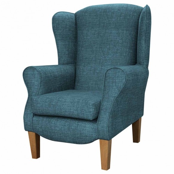 Duchess Wingback Armchair in a Maya Blue Velvet Faux Weave Fabric