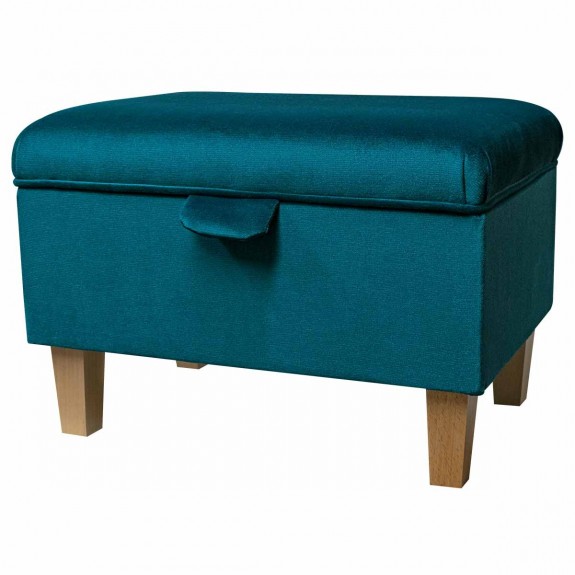 Storage Stool Ottoman in a Malta Peacock Luxury Velvet Fabric | Beaumont
